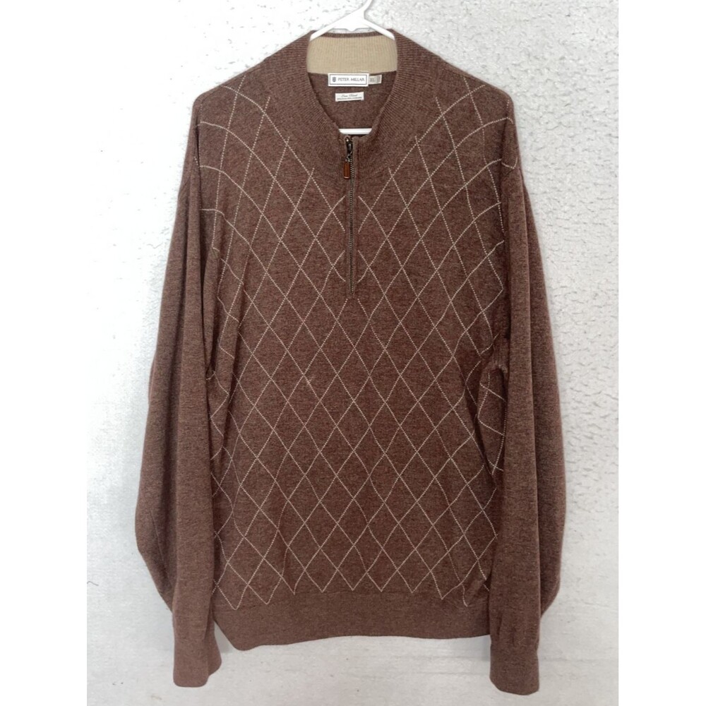 Peter Millar Men's XL Luxe Blend Wool Cashmere Quarter Zip Sweater Brown